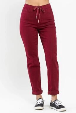 Judy Blue Garment Dyed Red Stretch Waist Straight Leg Joggers Women size 9 / 29